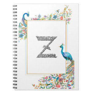Frame with watercolor peacocks and flowers -Z Notebook