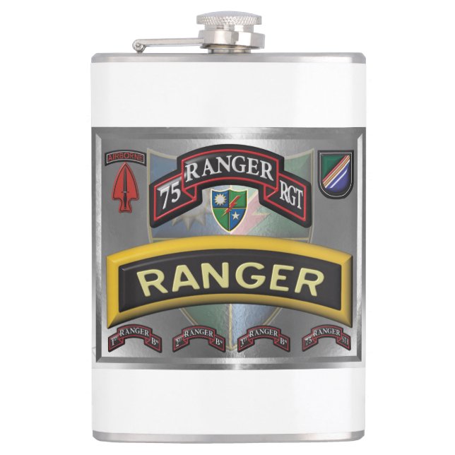 Framed 75th Ranger Regiment Design Hip Flask (Front)