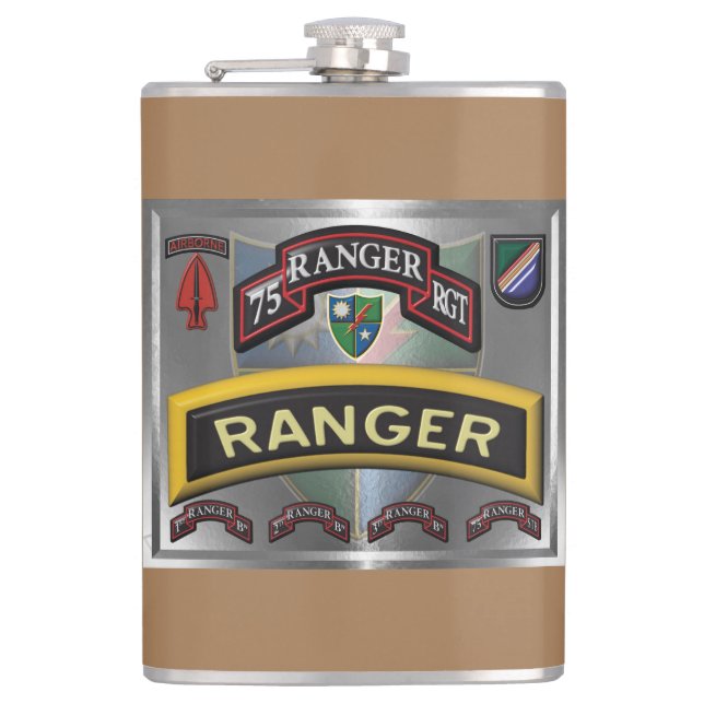 Framed 75th Ranger Regiment Design Hip Flask (Front)