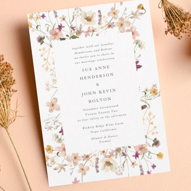 Framed Abundance Dried Wildflower Pampas Wedding Invitation (Creator Uploaded)