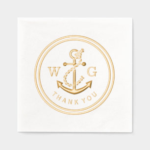 Framed Anchor with Monogram 2 Initial Thank You Foil Napkins