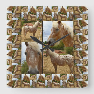 Framed Appaloosa Horses Photo Collage, Square Wall Clock