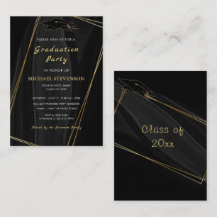 Framed Art Design Black Gold Graduation Invitation