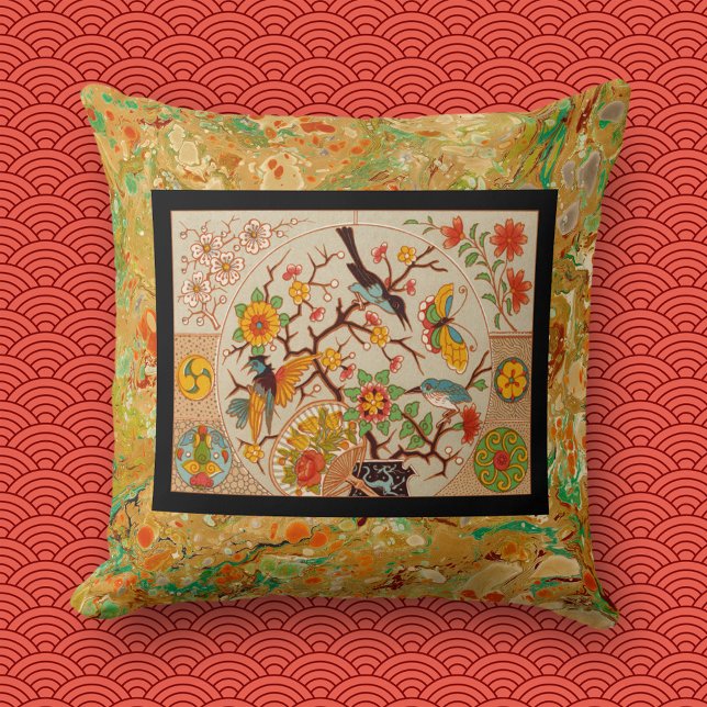 Framed Birds & Butterflies Throw Pillow (Creator Uploaded)