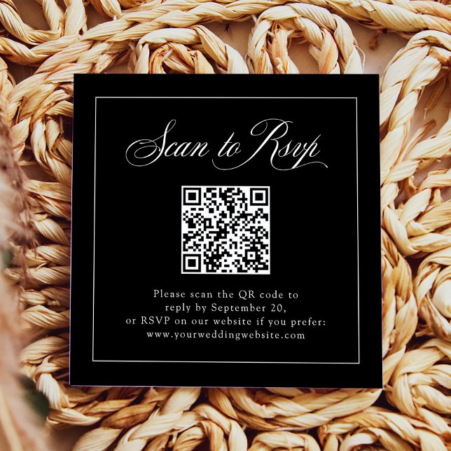 Framed Black Italian Elegance | RSVP with QR Code Enclosure Card (Creator Uploaded)
