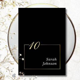 Framed Black White Gold Elegant Script Minimal Table Number