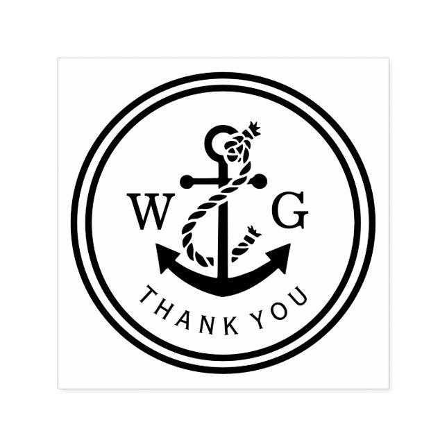Framed Boat Anchor with Couple Monogram Thank You Self-inking Stamp (Design)