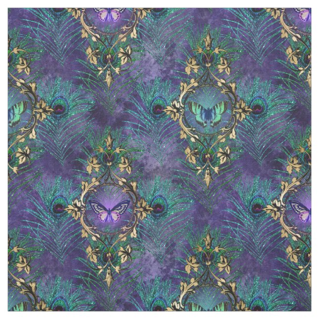 Framed Butterflies and Peacock Feathers Fabric (Swatch)