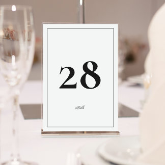 Framed | Calligraphy Elegant White Black Wedding Table Number