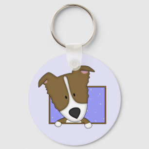 Framed Cartoon Brown Border Collie Keychain