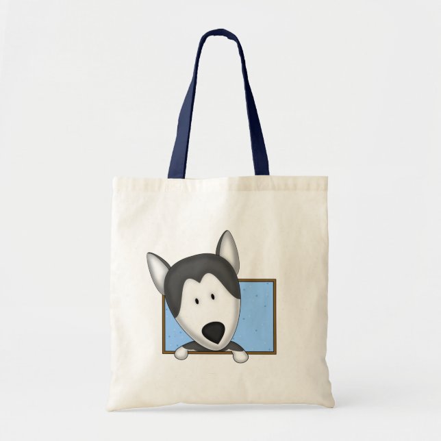 Framed Cartoon Siberian Husky Tote Bag (Front)