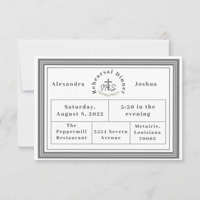 Framed Catholic Bible-Verse Rehearsal Dinner Invitation (Front)