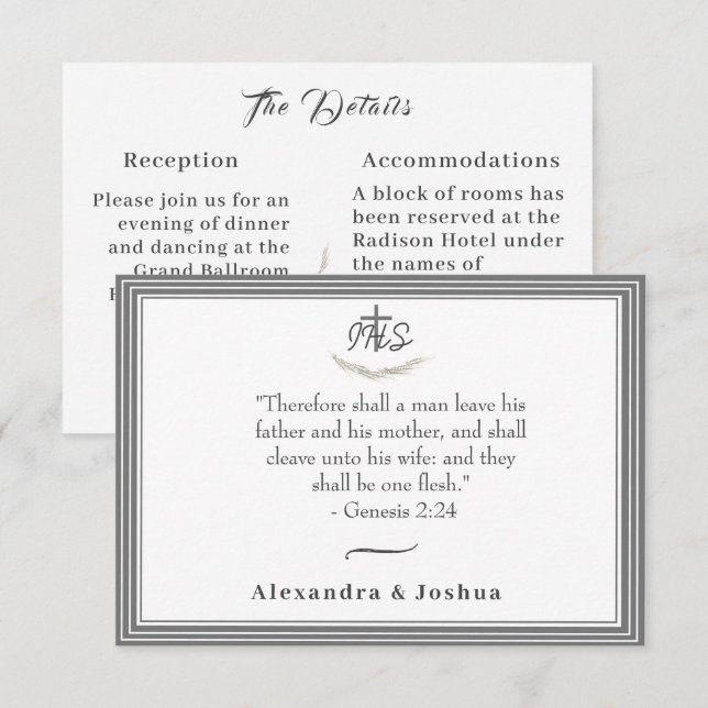 Framed Catholic Bible-Verse Wedding Enclosure Card (Front/Back)