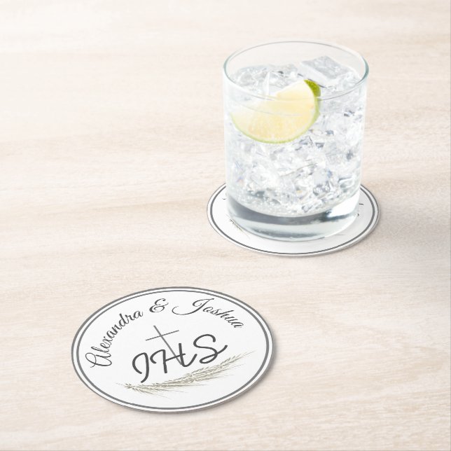 Framed Catholic Bible Verse Wedding  Round Paper Coaster (Insitu)