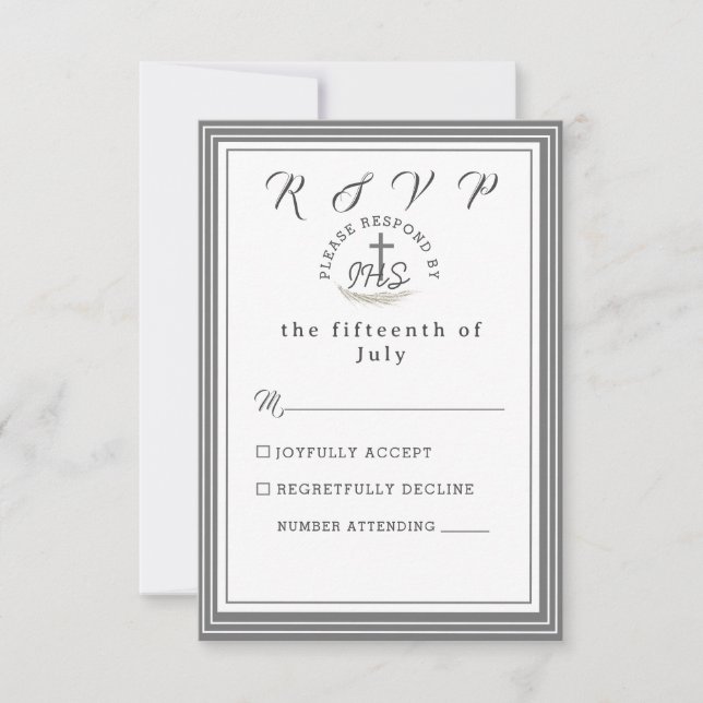 Framed Catholic Bible Verse Wedding RSVP Card (Front)