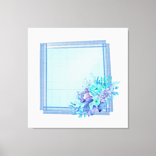 Framed checks with light blue background & flowers canvas print (Front)
