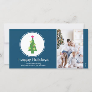 Framed Christmas Tree Holiday Photocard (blue) Card