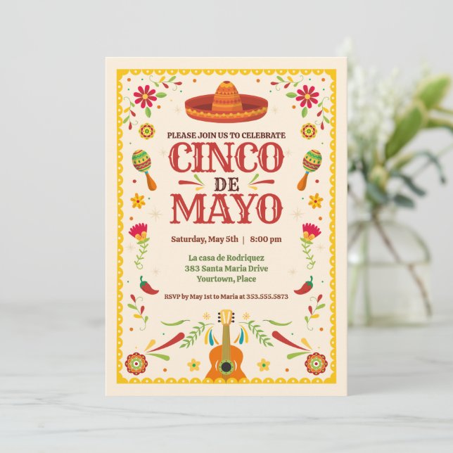 Framed Cinco de Mayo Mexican Birthday Party Invitation (Standing Front)