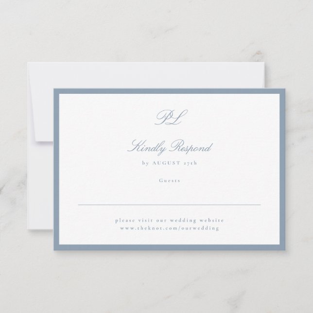 Framed Classic Formal Dusty Blue Website Monogram RSVP Card (Front)