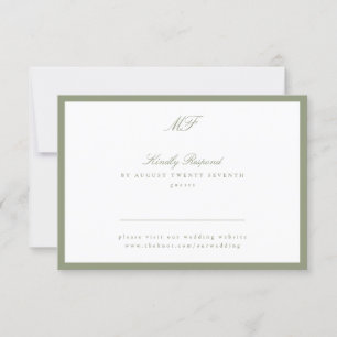 Framed Classic Formal Sage Green Website Monogram RSVP Card