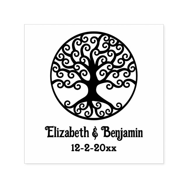 Framed Curly Tree of Life Couple Names Date Self-inking Stamp (Design)