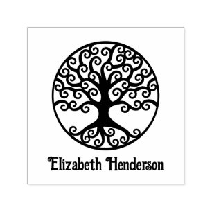 Framed Curly Tree of Life with Optional Name Self-inking Stamp