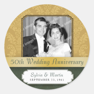 Framed Damask Golden (50th) Anniversary sticker