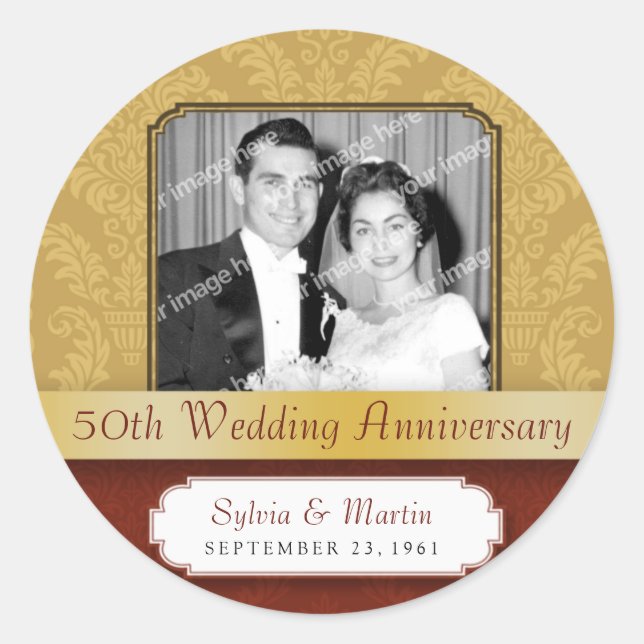 Framed Damask Golden (50th) Anniversary sticker (Front)