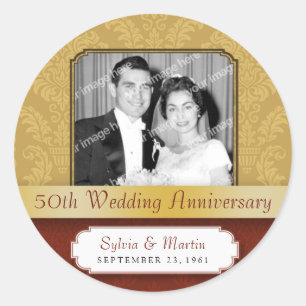 Framed Damask Golden (50th) Anniversary sticker