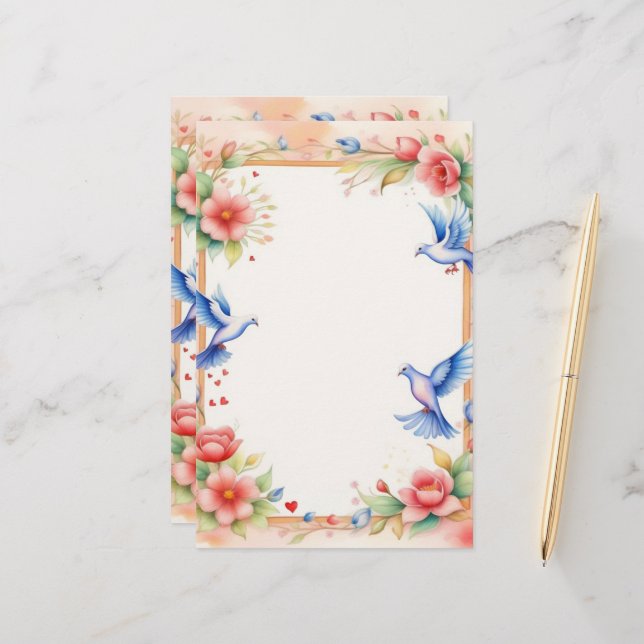 Framed Doves 1 Stationery (Front/Back In Situ)