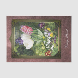 Framed Dutch Spring Flowers Botanical on Metallic  Tissue Paper