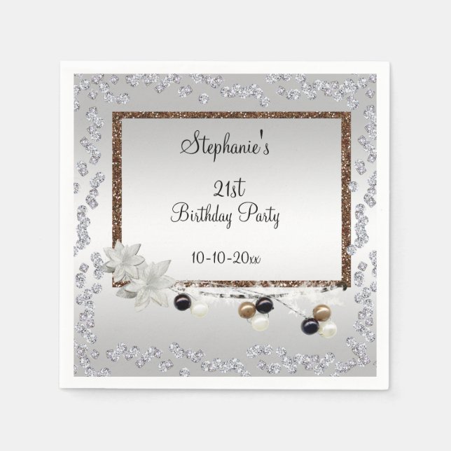 Framed Elegance 21st Birthday Party Napkin (Front)