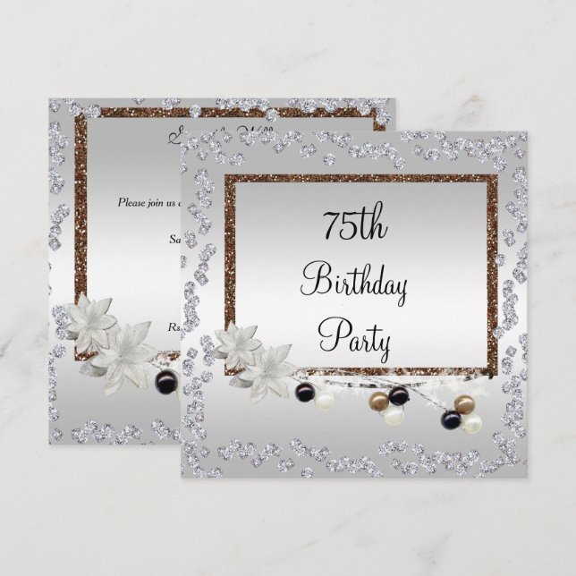 Framed Elegance 75th Birthday Invitation (Front/Back)