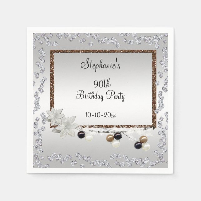 Framed Elegance 90th Birthday Party Napkin (Front)