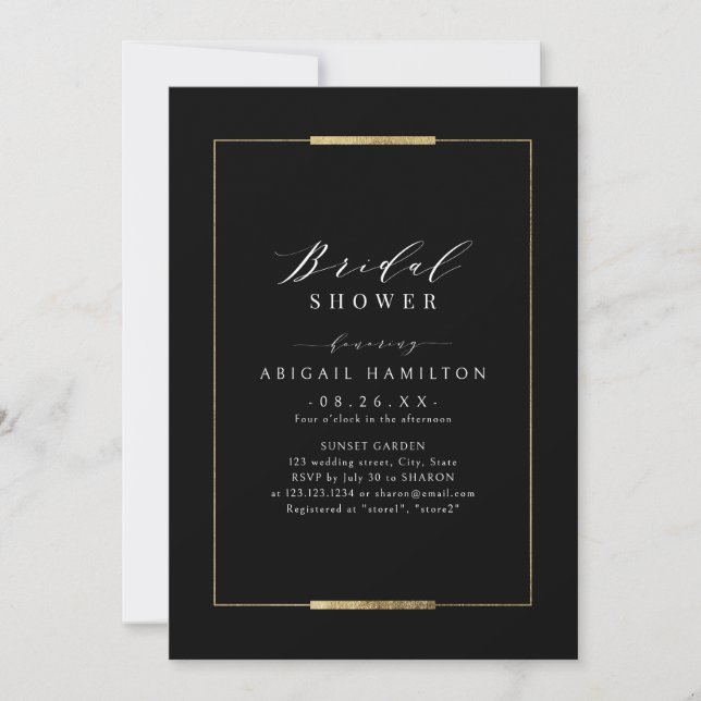 Framed Elegance Black Simple Modern Bridal Shower Invitation (Front)