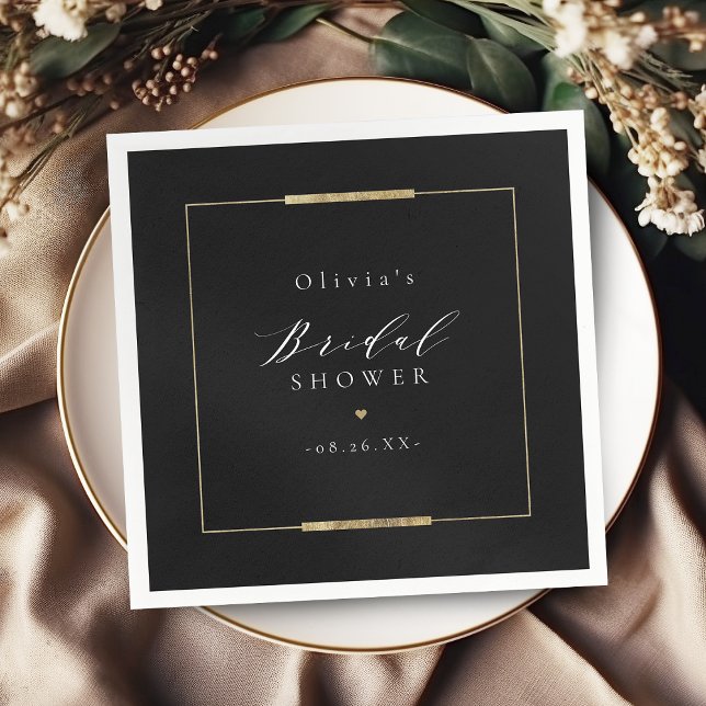 Framed Elegance Black Simple Modern Bridal Shower Napkin (Framed Elegance Black Simple Modern Bridal Shower Napkins)
