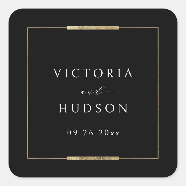 Framed Elegance Black Simple Modern Wedding Square Sticker (Front)