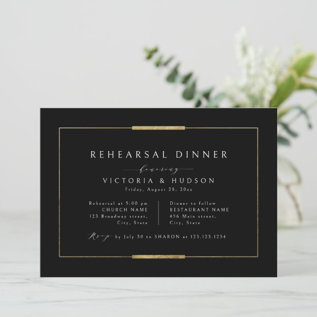 Framed Elegance Black Simple Rehearsal Dinner Invitation (Standing Front)