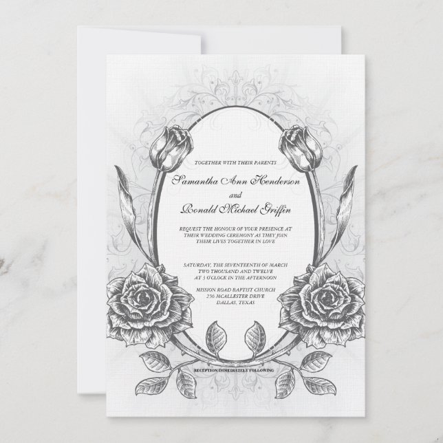 Framed Elegant Vintage Rose Wedding Invitation (Front)