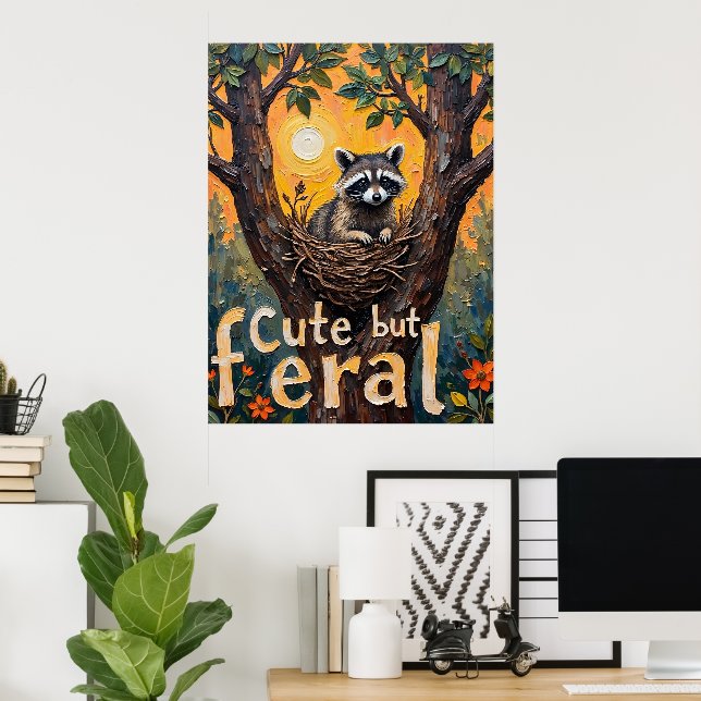 Framed Feral: Racoon's Cosy Spot Poster (Home Office)