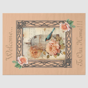 Framed Floral Bird Cage & Script Decoupage Tissue Paper