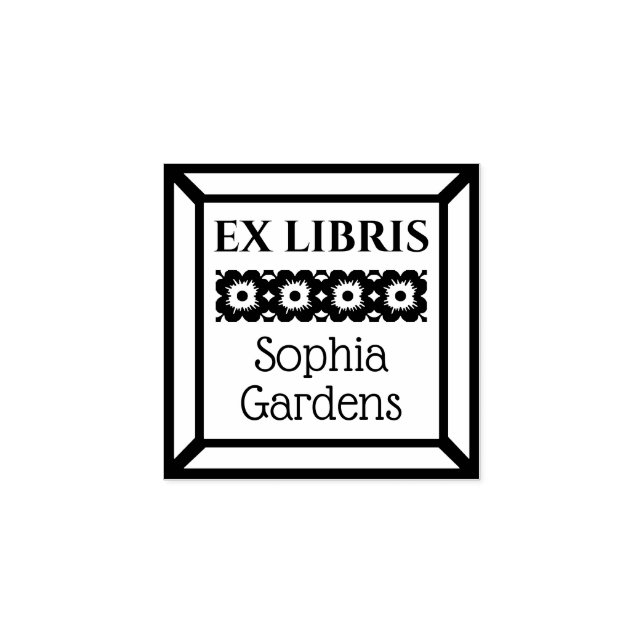 Framed Floral Ex Libris Rubber Stamp (Imprint)
