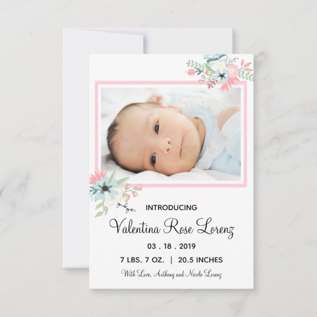 Framed Floral Photo - 3x5 Birth Announcement (Front)