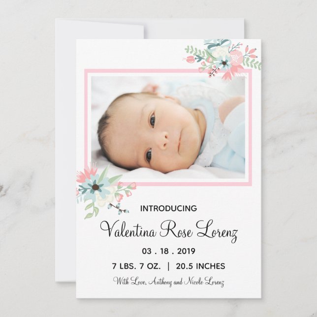 Framed Floral Photo - Birth Announcement (Front)