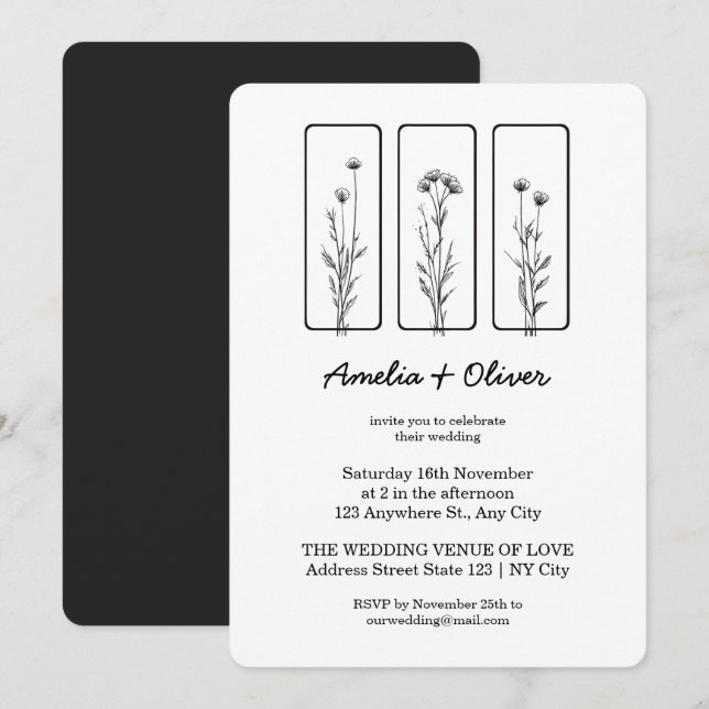 Framed Flowers Minimalist Wedding Invitation  (Front/Back)