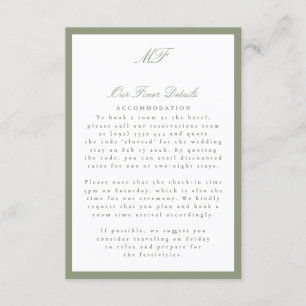 Framed Formal Tuxedo Sage Wedding Details Info Enclosure Card