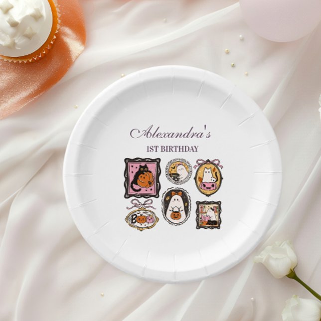 Framed Ghost & Cat Halloween 1st Birthday Paper Plate (Creator Uploaded)