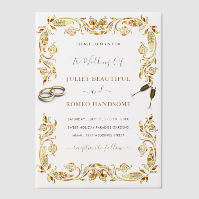 Framed Gold Vellum Wedding Invitation Template (Front)