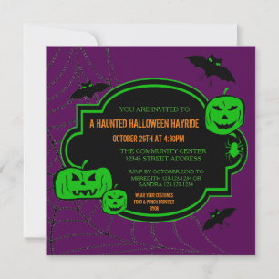 Framed Green/Purple Pumpkins - Halloween Invite