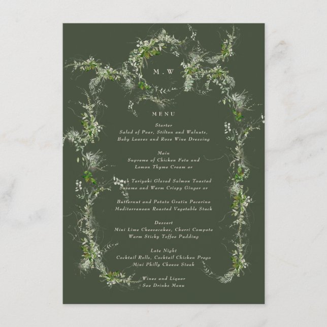 Framed Greenery Monogram Eucalyptus Green Wedding Menu (Front)